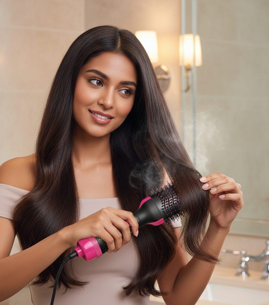 4-in-1 One Step Hot Air Brush – Professional Hair Dryer, Straightener, Curler & Volumizer Comb – Salon Styling Tool for All Hair Types