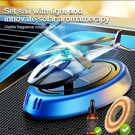 Luxury Solar Powered Rotating Helicopter Car Air Freshener - Premium Dashboard Decor Automatic Rotating Propeller