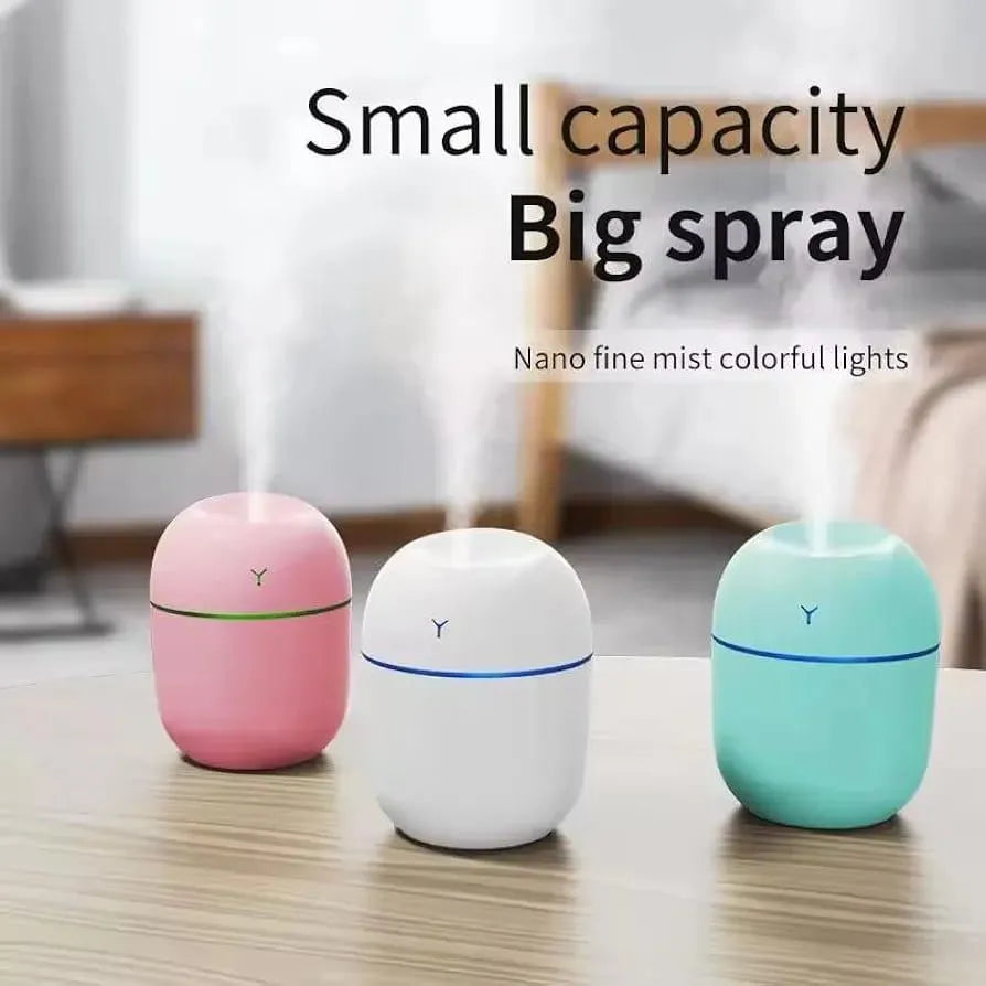 Mini Portable Ultrasonic Humidifier - 220ml Cool Mist Air Purifier with Ambient Night Light & Ultra-Quiet Operation for Bedroom, Office & Car