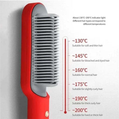 Premium 2-in-1 Professional Hair Straightener Brush – Anti-Scald Ceramic Heating Comb with 5 Temperature LevelsAll Hair Types (130°C to 200°C)