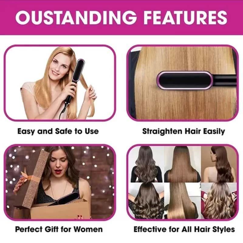 Premium 2-in-1 Professional Hair Straightener Brush – Anti-Scald Ceramic Heating Comb with 5 Temperature LevelsAll Hair Types (130°C to 200°C)