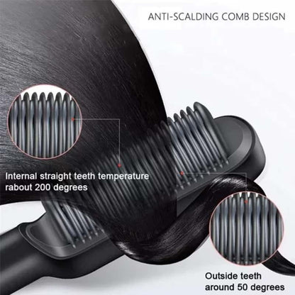 Premium 2-in-1 Professional Hair Straightener Brush – Anti-Scald Ceramic Heating Comb with 5 Temperature LevelsAll Hair Types (130°C to 200°C)