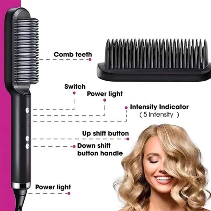 Premium 2-in-1 Professional Hair Straightener Brush – Anti-Scald Ceramic Heating Comb with 5 Temperature LevelsAll Hair Types (130°C to 200°C)