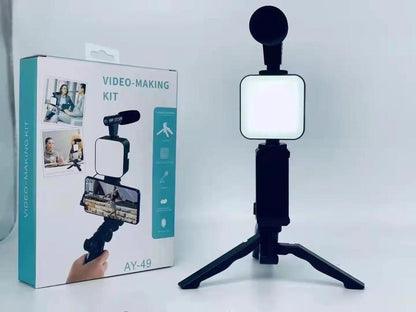 AY-49 Vlogging Kit – 5-in-1 Professional Video Making Setup with LED Light, Shotgun Mic, Tripod Stand, and Phone Holder