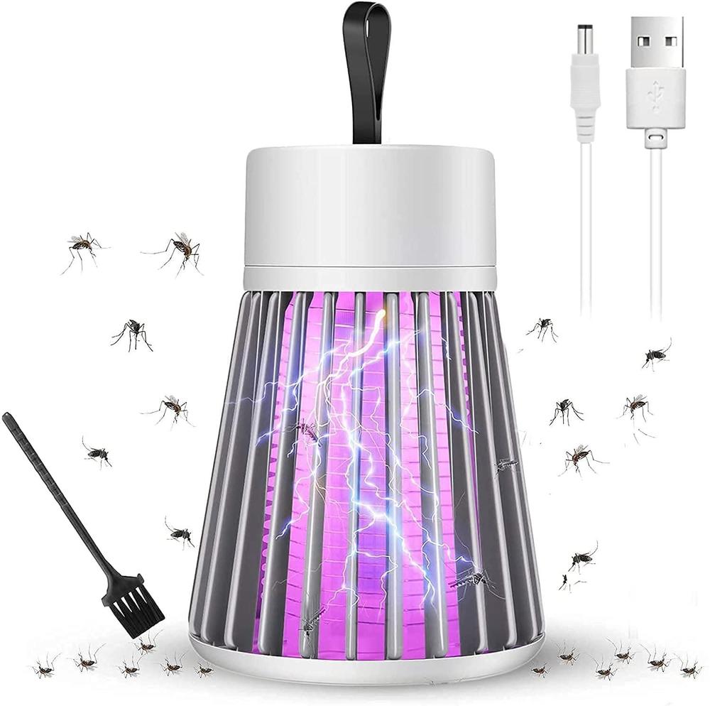 2-in-1 Rechargeable Electric Mosquito Killer Lamp - Portable UV Light Insect Zapper with USB Charging & Cleaning Brush - 360° Grid Design for Home, Bedroom & Outdoor Use