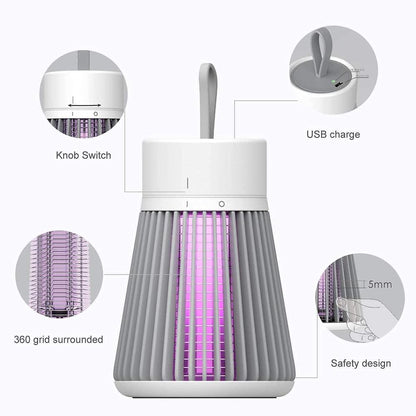2-in-1 Rechargeable Electric Mosquito Killer Lamp - Portable UV Light Insect Zapper with USB Charging & Cleaning Brush - 360° Grid Design for Home, Bedroom & Outdoor Use