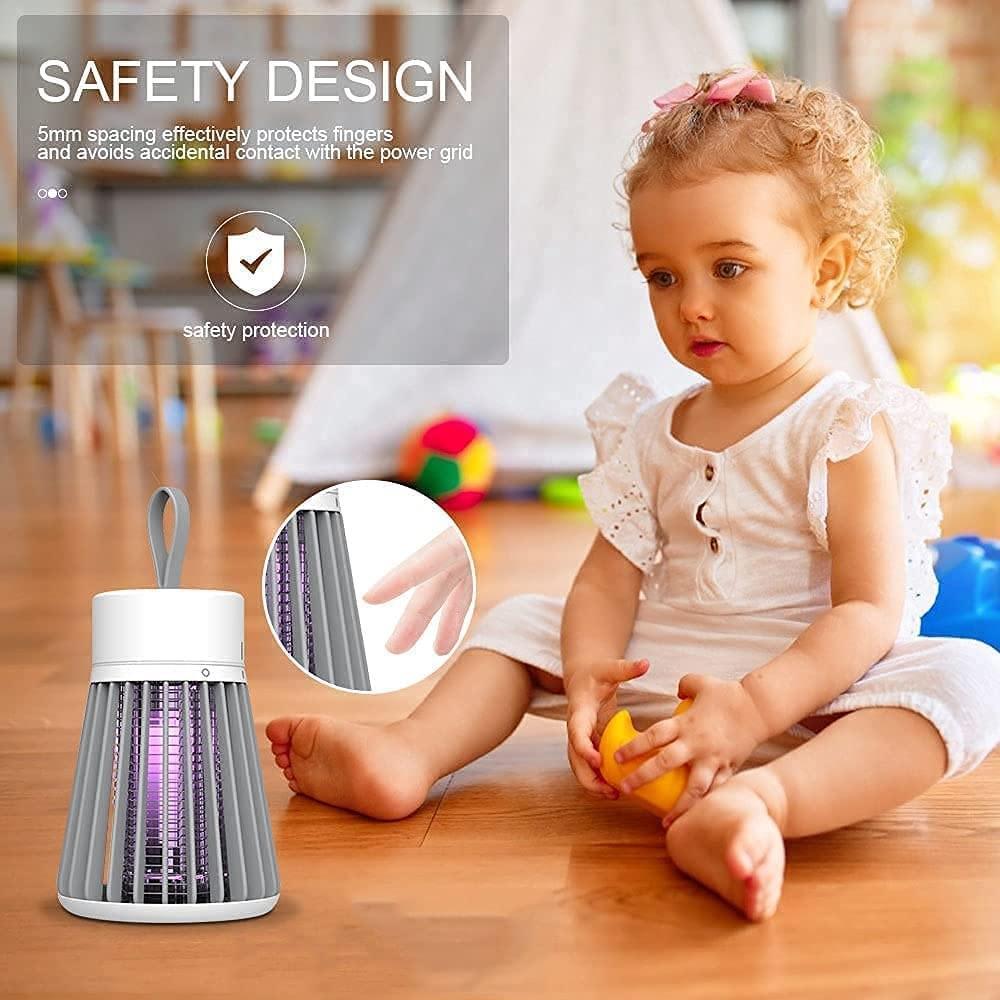 2-in-1 Rechargeable Electric Mosquito Killer Lamp - Portable UV Light Insect Zapper with USB Charging & Cleaning Brush - 360° Grid Design for Home, Bedroom & Outdoor Use