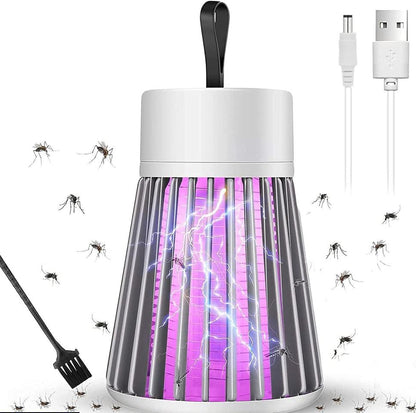 2-in-1 Rechargeable Electric Mosquito Killer Lamp - Portable UV Light Insect Zapper with USB Charging & Cleaning Brush - 360° Grid Design for Home, Bedroom & Outdoor Use