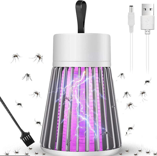 2-in-1 Rechargeable Electric Mosquito Killer Lamp - Portable UV Light Insect Zapper with USB Charging & Cleaning Brush - 360° Grid Design for Home, Bedroom & Outdoor Use