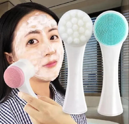 2-in-1 Dual Action Facial Cleansing Brush – Soft Silicone & Ultrafine Fiber Bristles for Deep Pore Cleaning