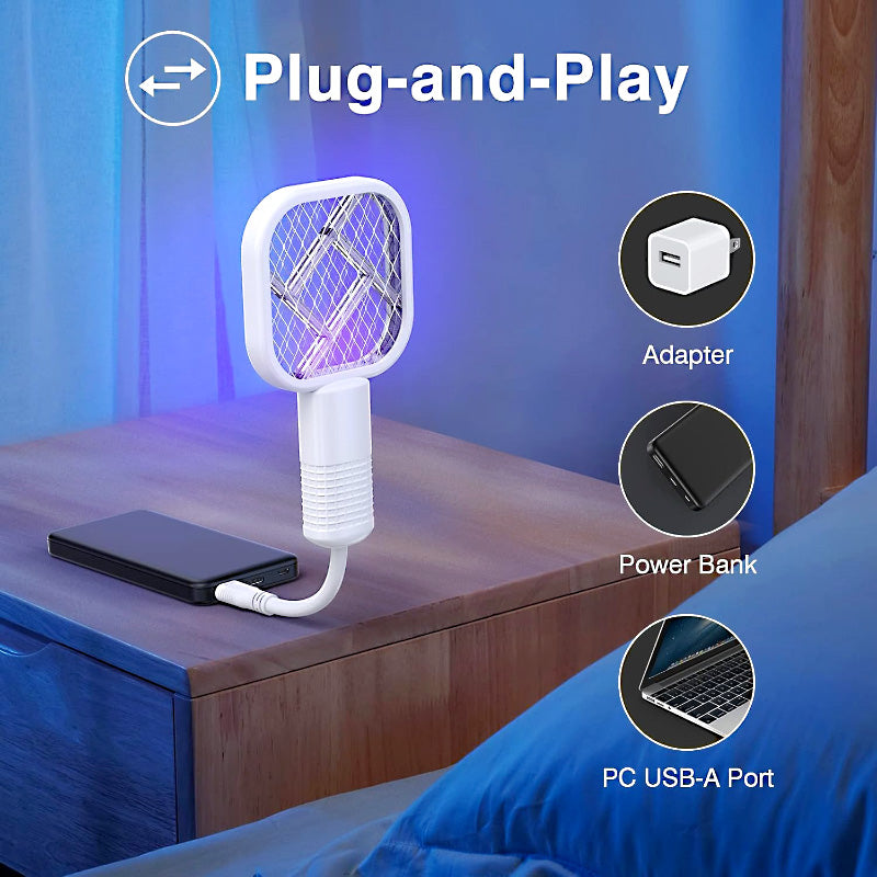 2-in-1 USB Rechargeable Mosquito Killer Lamp – Portable Electric Fly Swatter & UV Light Insect Trap for Home, Bedroom & Office