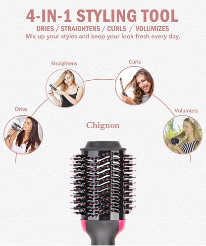 4-in-1 One Step Hot Air Brush – Professional Hair Dryer, Straightener, Curler & Volumizer Comb – Salon Styling Tool for All Hair Types